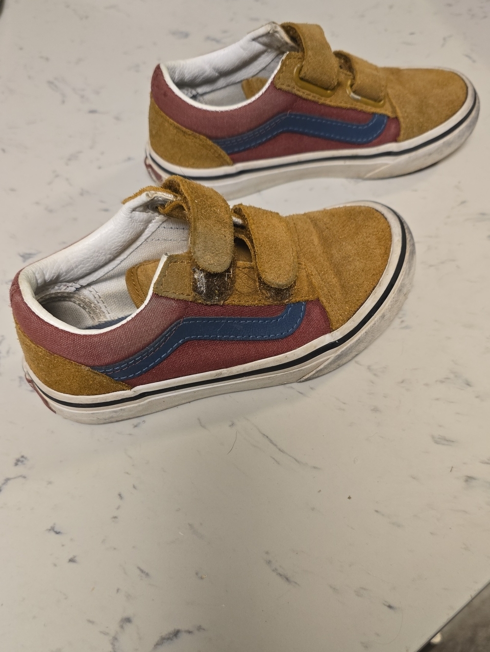 Vans Kids Velcro Sneakers in Mustard, Burgundy & Blue